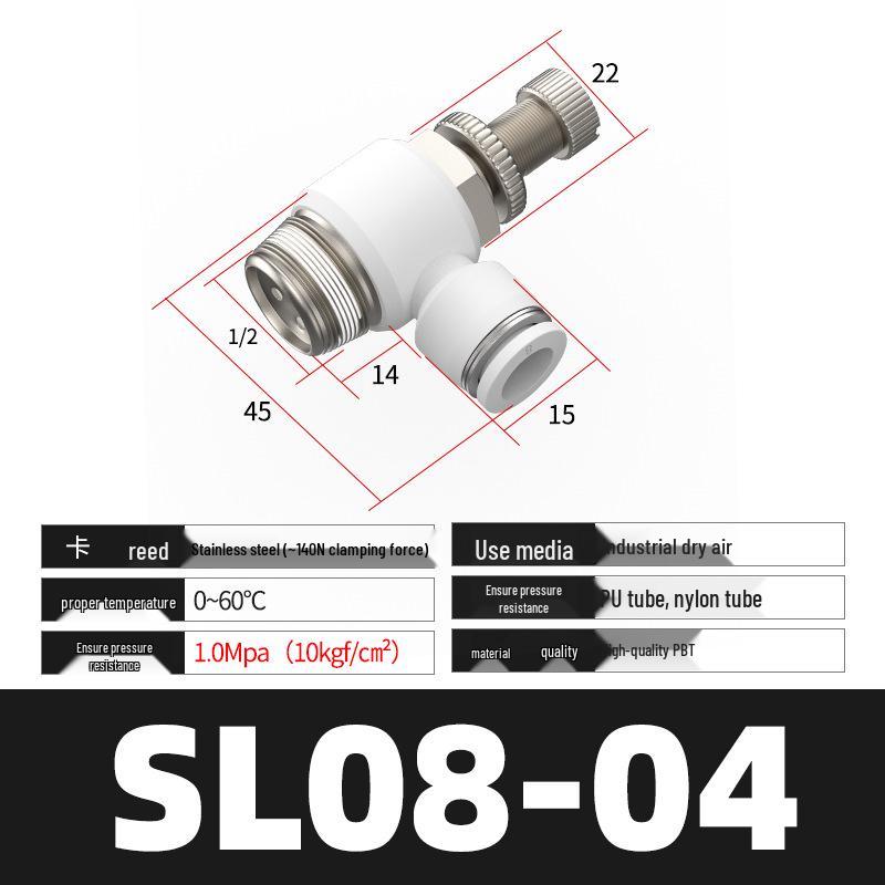 Pneumatyczny regulowany zawór dławiący serii SL (4/6/8/10/12) dla złącza rurki pneumatycznej i cylindra