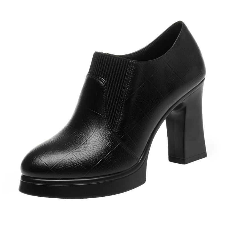 High heels spring and autumn single shoes women's thick heel soft sole soft leather comfortable thick sole deep mouth shoes women's shoes