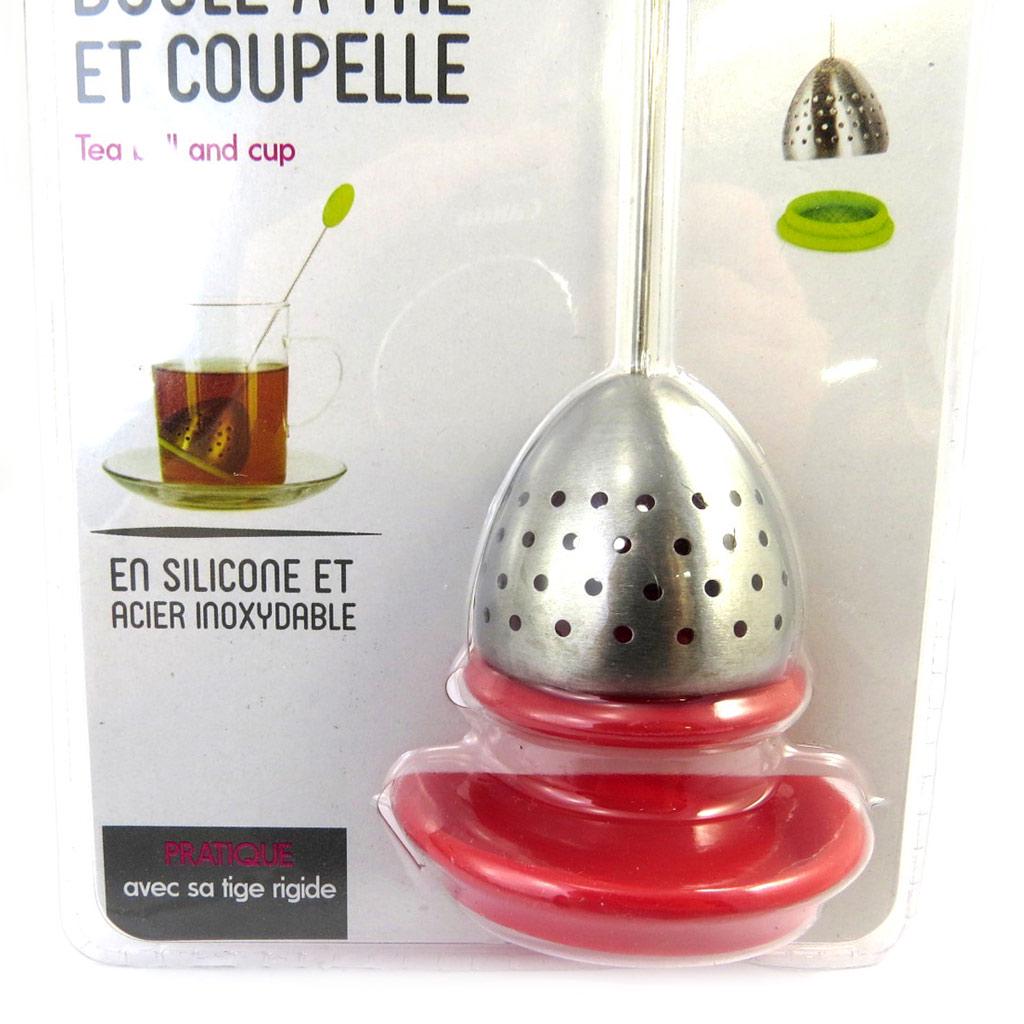 Les Trésors De Lily [M2237] - Boule à thé 'Coloriage' rouge (acier silicone + coupelle) - 16. 5x5. 5 cm