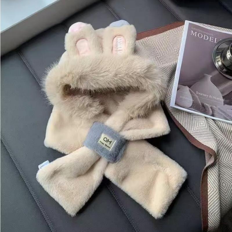 Winter Cute Hat Scarf Integrated Hat Women Thickened Hat Winter Cute Plush Furry Plus Scarf Two-piece Set Warm Windproof Hat