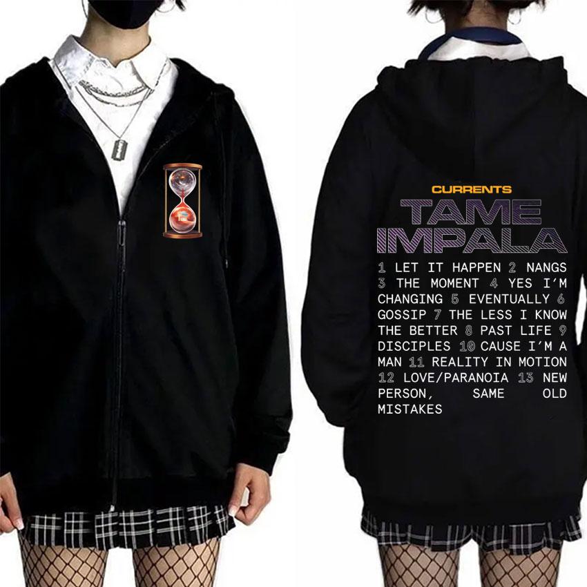 Pop Rock Band Tame Impala Currents Merch Zipper Hoodie Men Women Casual Cotton Oversized Zip Up Jacket 90s Sweatshirt