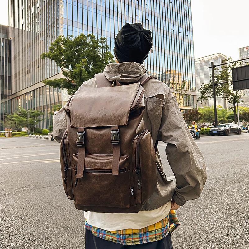 Men s Large Capacity PU Leather Backpack One Size