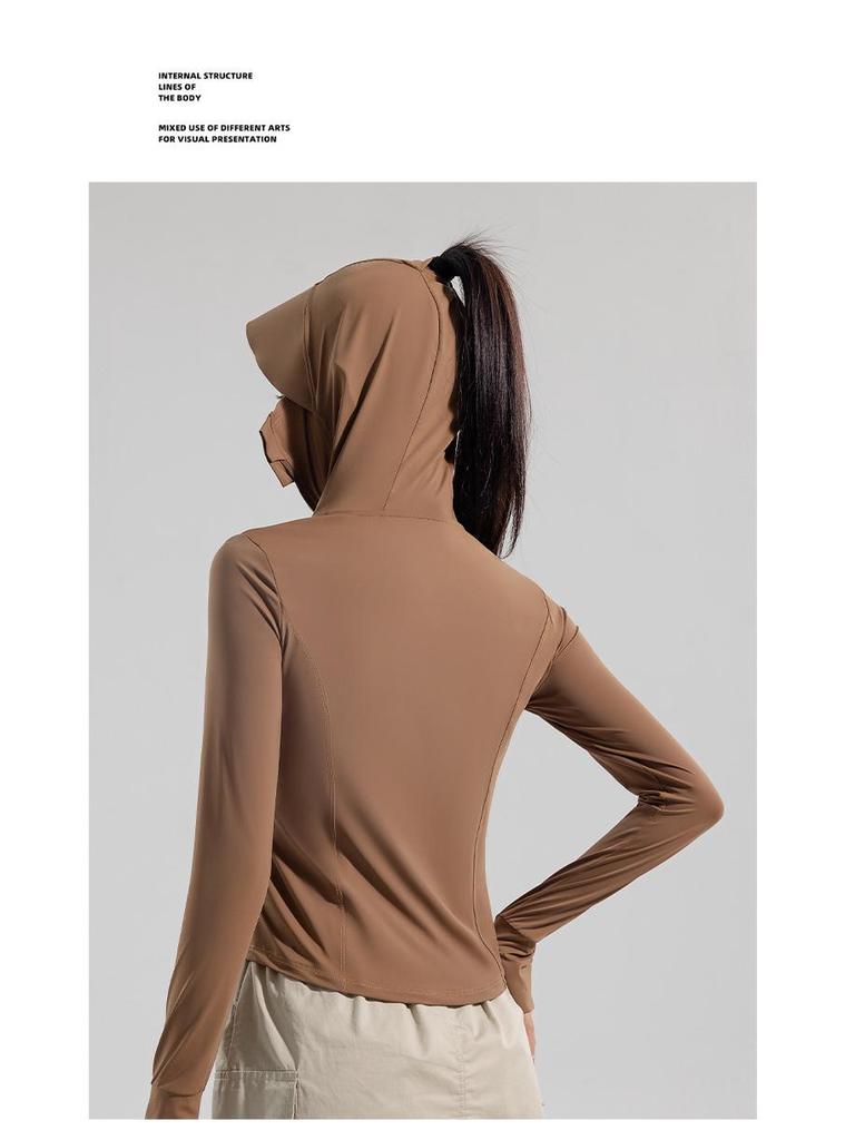 2025 Women's Black Slim Fit Sun Protection Ice Silk Jacket: Breathable, UV-Protective Summer Sportswear