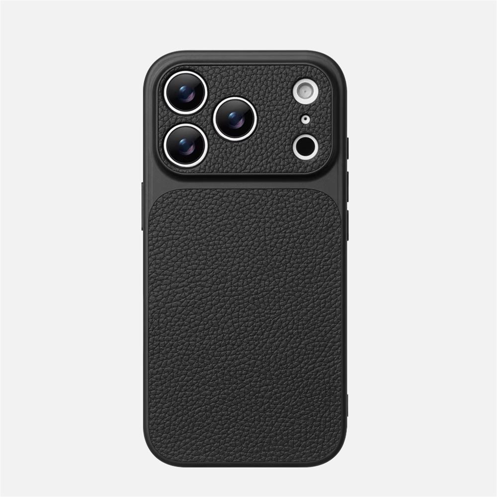 Luxury Lychee Texture Leather Matte Hard Case For iPhone 17 Pro Max 16 15 14 13 12 ProMax Full Lens Protection Back Cover Shell