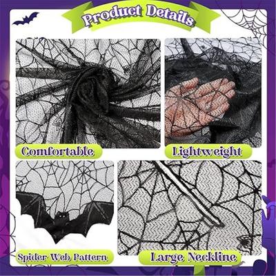Halloween Party Shawl Lace for Party Proms for Women and Girls Spiders Long Shawl Dark Wrap Shawl for Kids