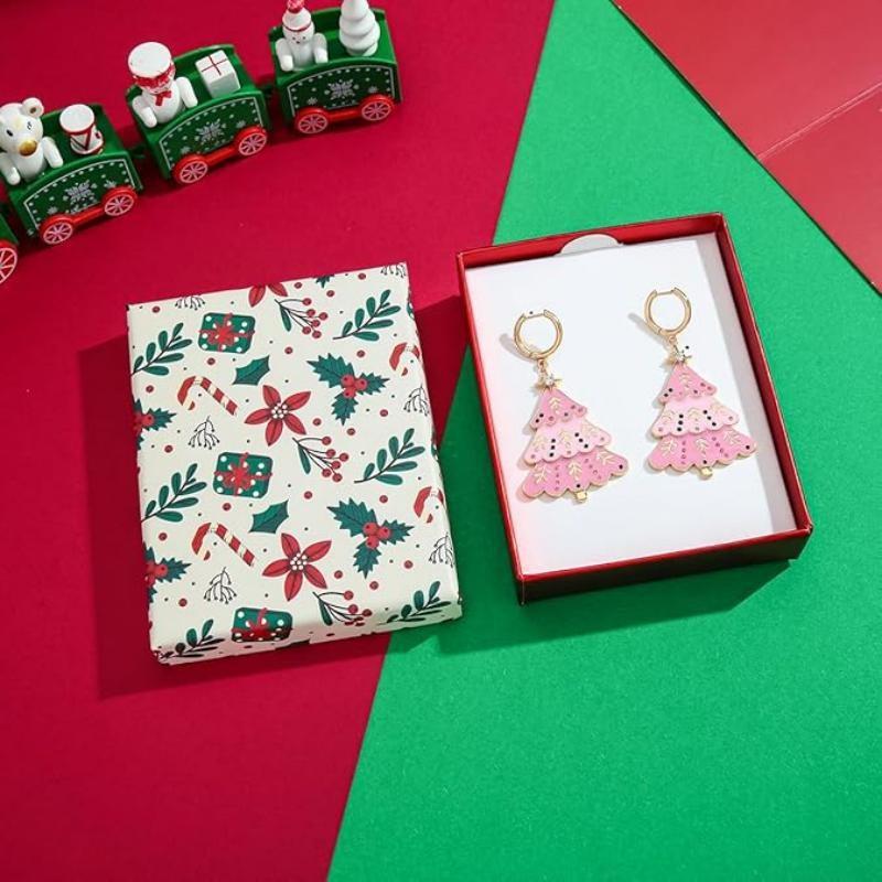 Premium Alloy Pink Christmas Tree Earrings And Necklace Set Perfect For Holiday Gatherings