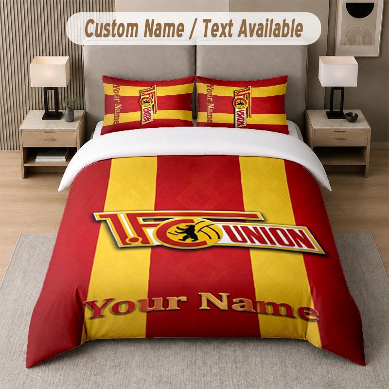 Custom Bedding Set Union Berlin FC Pattern, Print Name Text 1 Duvet Cover Plus 2 Pillowcases Home Textile