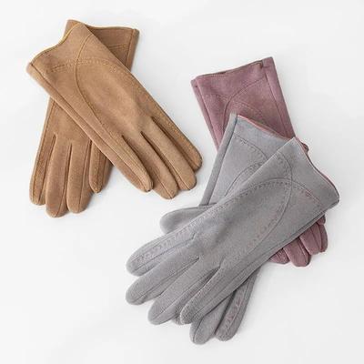 Modischer Stil Plus Samt Verdicken Damen Winter Warmhalten Touchscreen Wildlederhandschuhe Fahren Radfahren Persönlichkeit Fäustlinge