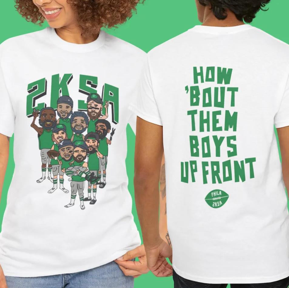 

Saquon Barkley Eagles 2-SIDED T-Shirt, How Bout Them Boys Up Front Heavyweight 3XL