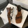 Fashion New 2025 Fashion Wedges Elegant Women Heeled Sandals Shoes Female Slides Footwear Square Toe Ladies Heeled Sandals Shoes Pumps