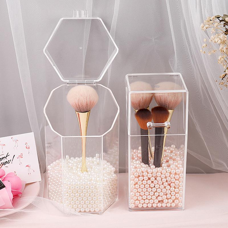 Perlfarbener transparenter Acryl-Kosmetikorganizer Make-up Pinselbehälter Aufbewahrungsbox Halter