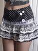 Black Polka Dot Lace Mini Skirt with Bow - Y2K Cool Academy Style for Spring/Summer