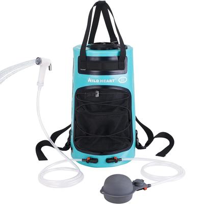 WILD HEART Camping 22L Portable Camping Shower with Pressure Foot Pump and Hose Solar Shower Bag Backpack for Road and Outdoor Activities Shower, -