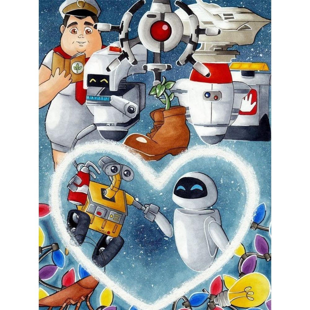 

Disney Diamond Painting 5D WALL E and EVE Wrapped in White Heart Outlines Cartoon Movie Cross Stitch Embroidery Handmade Gift Home Decor Round 20x30cm