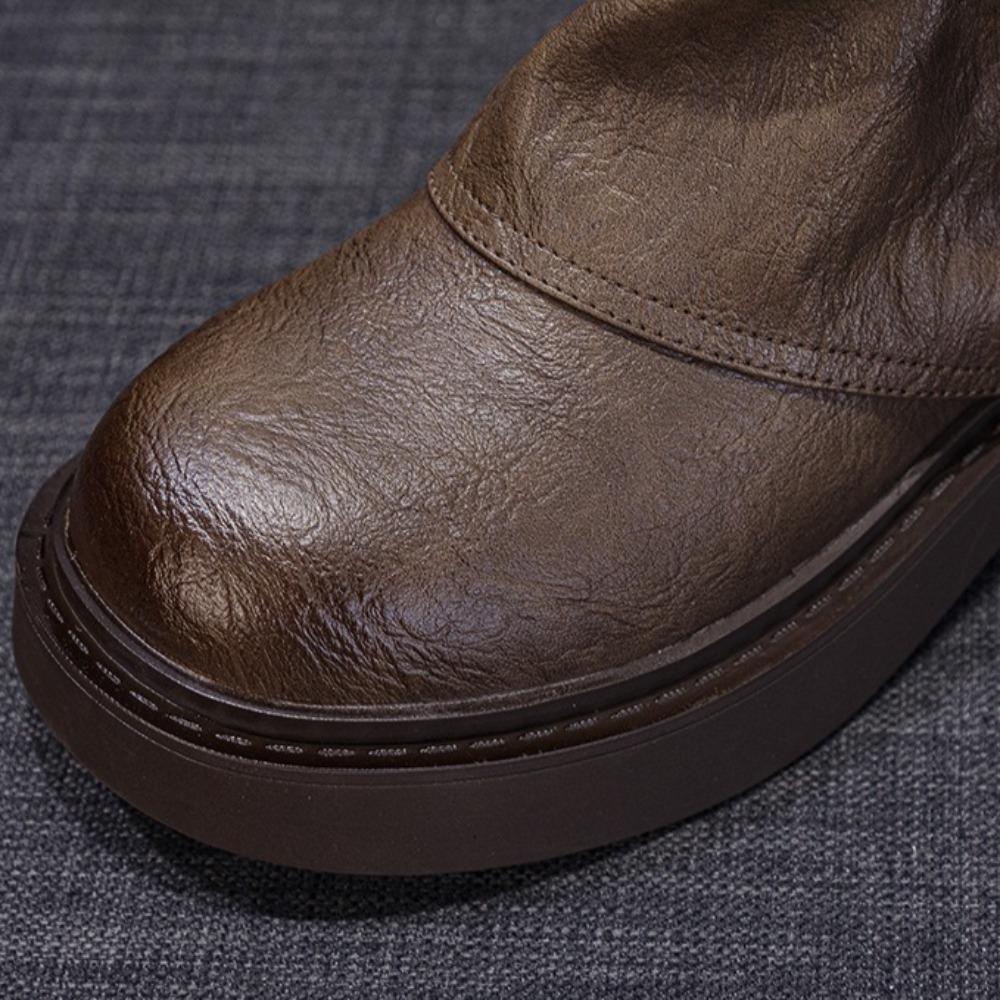 Women Platform Boots Belt Buckle Short Boots Women's 2025 New Autumn and Winter Pleated Women's Boots