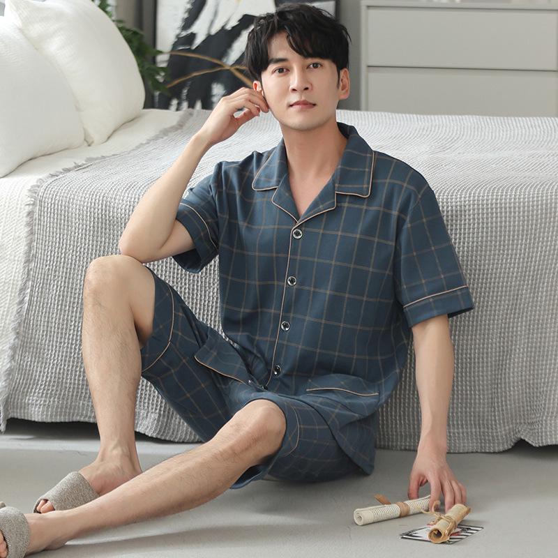 High-End Men's Summer Cotton Pajama Set - Short-Sleeved for Teens to Middle-Aged