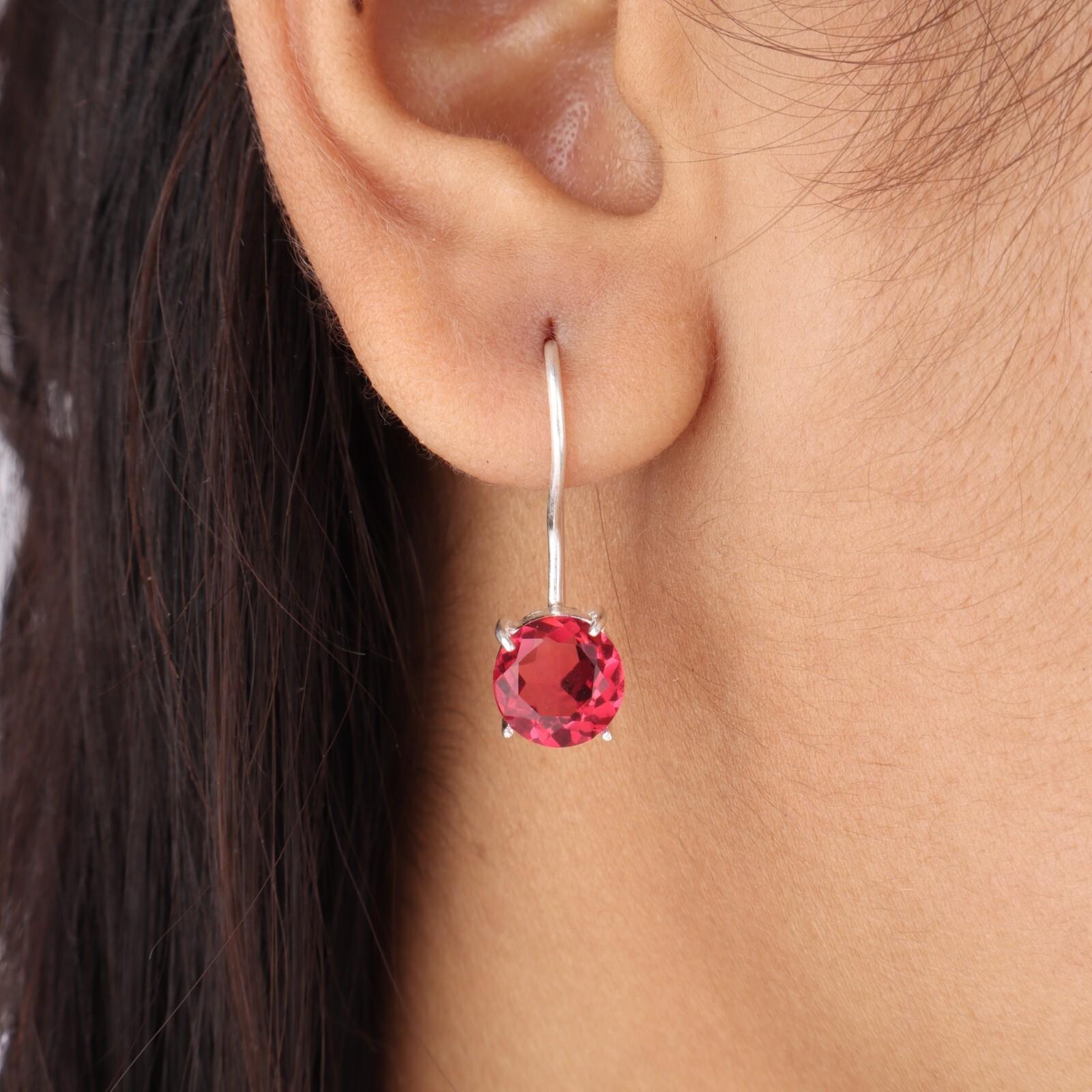 

Розовый рубеллит драгоценный камень 925 стерлинговое серебро ювелирные изделия ручной работы серьги-крючки 0.92 EE-174-15