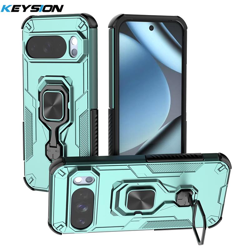 

KEYSION Противоударный бронированный чехол для Google Pixel 10 Pro Силикон+ПК Вертикальная металлическая подставка-кольцо для телефона Чехол для Pixel 10 10 Pro for Pixel 10 Pro зелёный