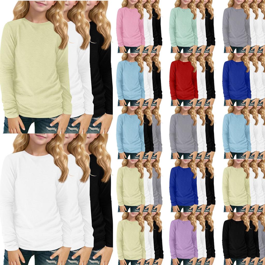 Children's Long-sleeved O-neck Top Solid Color Daily Casual(3pc)