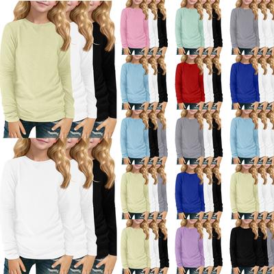Children's Long-sleeved O-neck Top Solid Color Daily Casual(3pc)