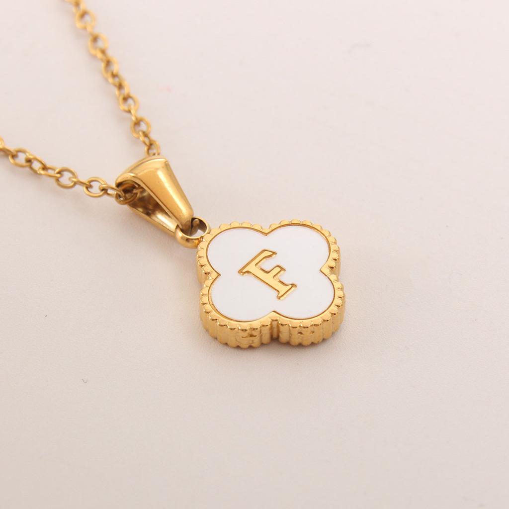 Gold-plated Letter Necklace for Elegant Women - Four-leaf Clover Letter Pendant Necklace