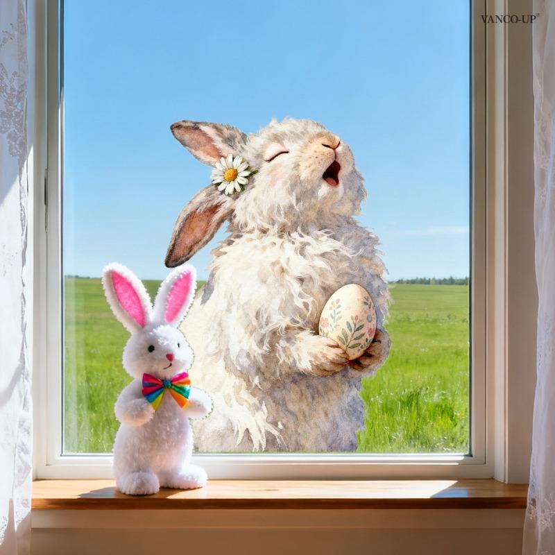 New Easter Flower Rabbit Sticker Self-Adhesive Waterproof Wall Stickers PVC Removable Wall Decal Window Decoration