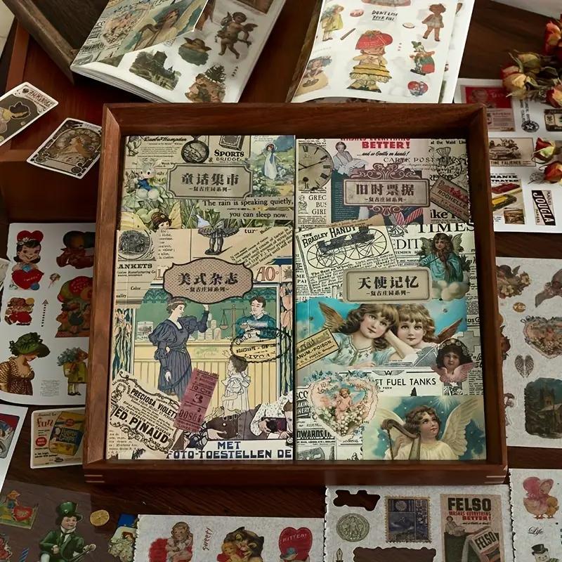 20 Listů Samolepková Kniha, Retro Materiál pro Deník, Samolepky pro DIY Dekoraci, Pro Junk Journal, Dekorativní Podkladové Potřeby, Umělecké Album
