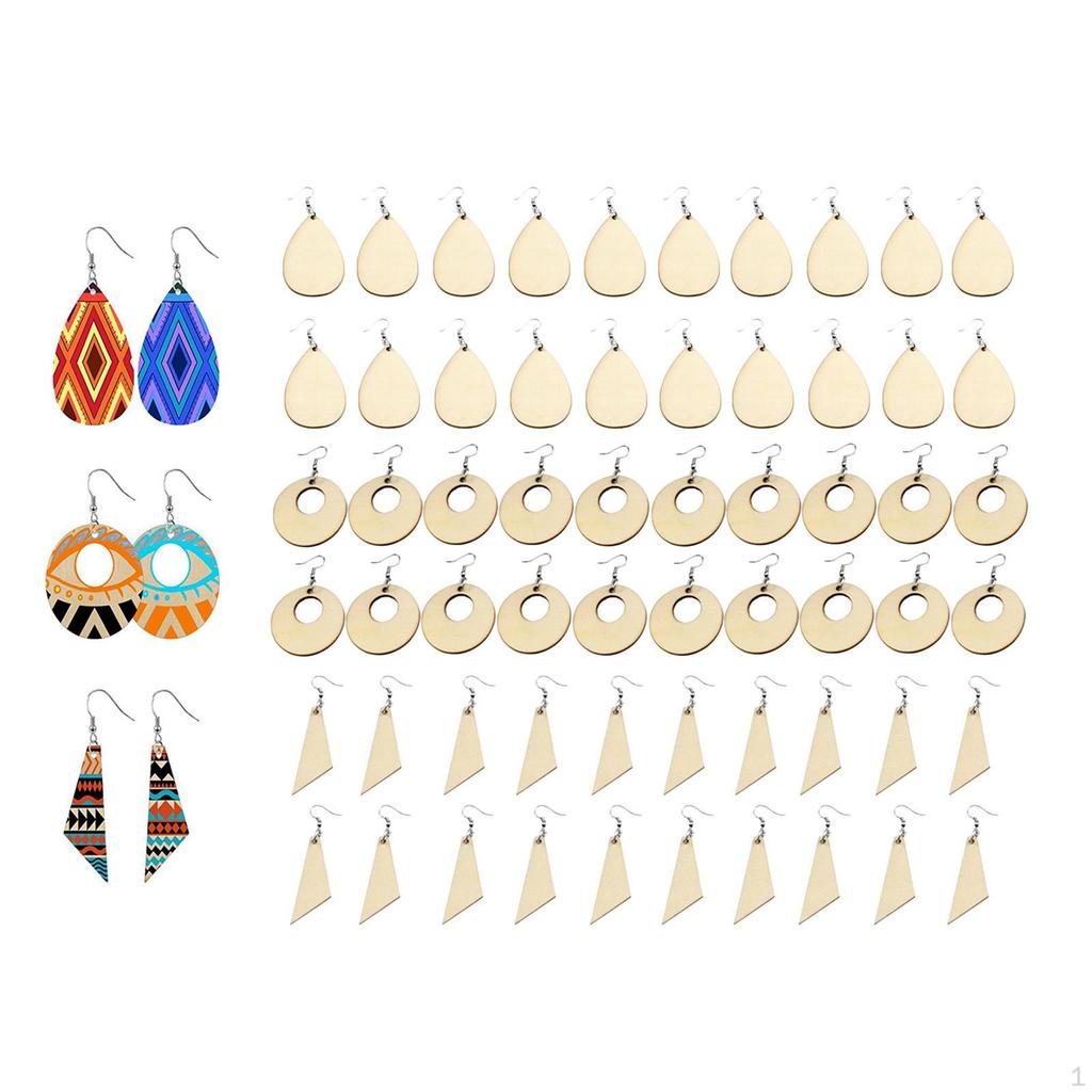 1Set Unfinished Blank Wood Pendants Wooden Charm with Jump Ring Earring Hook for DIY Dangle