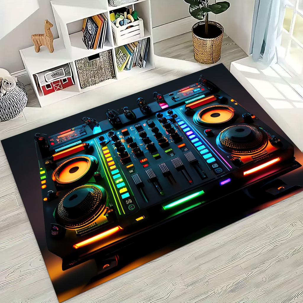 Schallplatte Musik DJ Bildschirm Band Teppich für Wohnzimmer Sofa Schlafzimmer Haus Fußmatte Dekor,Große Kinder Spiel Rutschfeste Bodenmatte