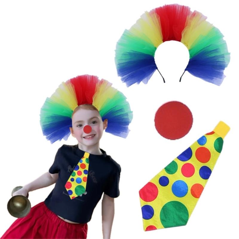 3 ks Kostým klauna pro dospělé a děti Nos klauna Barevná paruka Obří kravata Halloween Cosplay Kostýmy pro ženy Muže Dárky