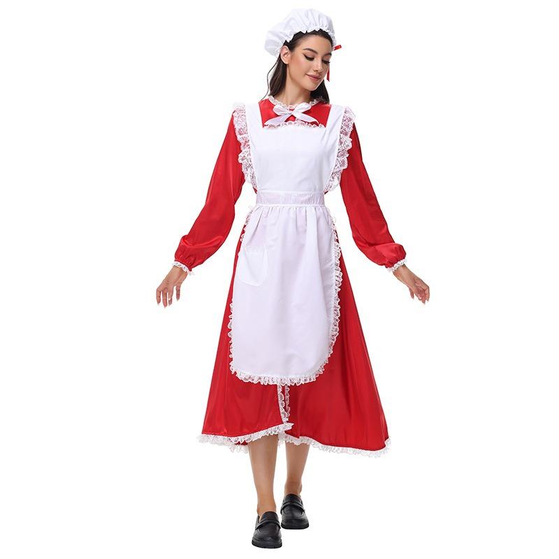 New Halloween Christmas Maid Red Dress Manor Maid Role Costume Fashion