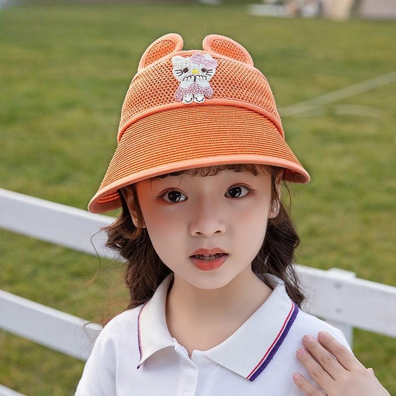 Summer Breathable Kid Sun Hat Wide Brim Cartoon Bear Sunshade Outdoor Activities