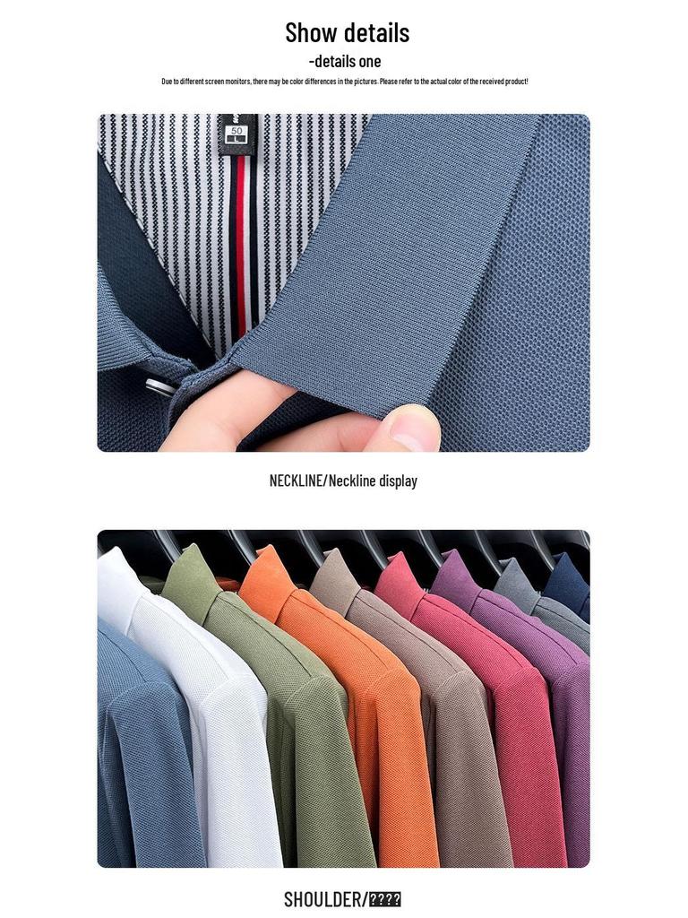 Men's 2026 Spring Breathable Cotton Long-Sleeve Polo Shirt with Side Slits