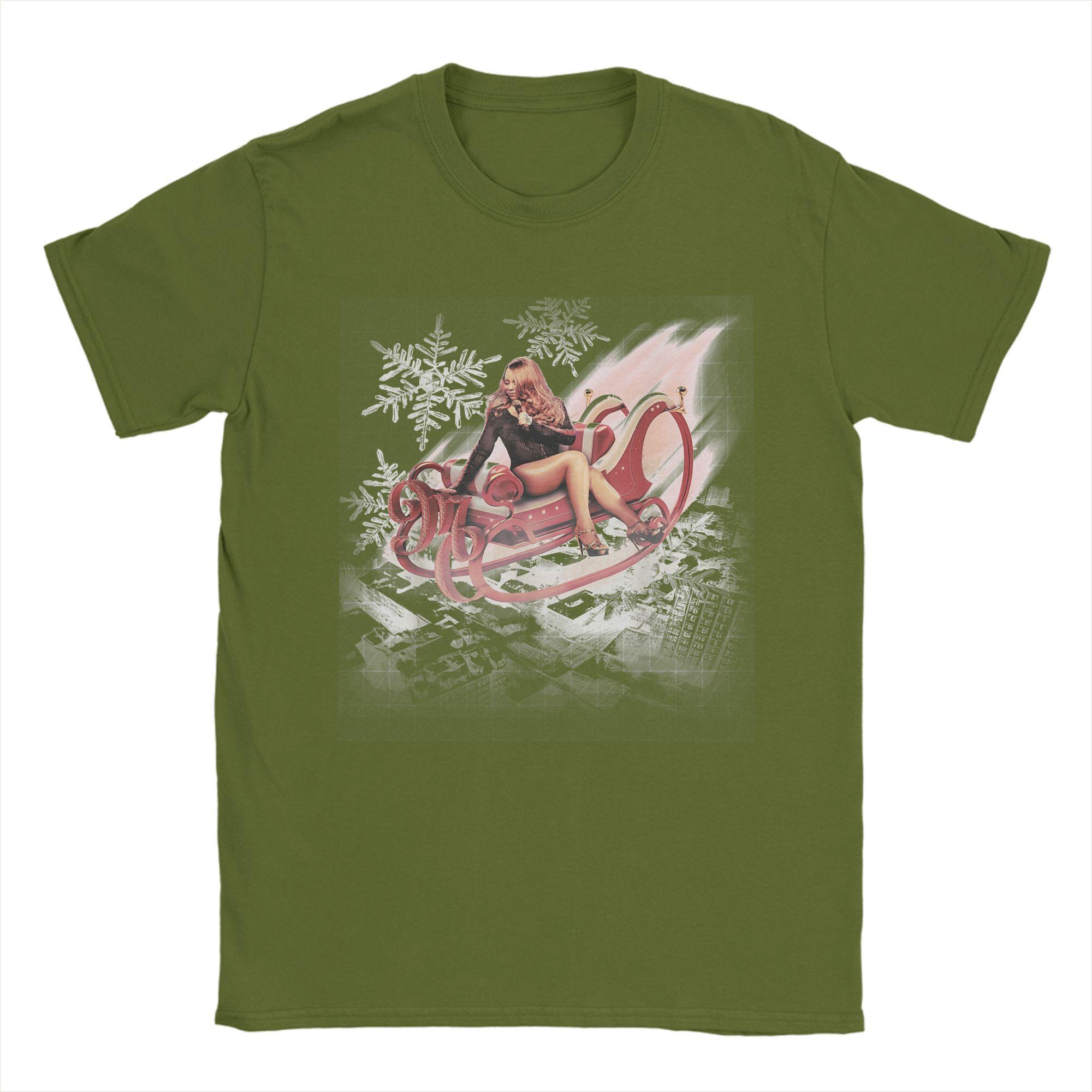 Mariah Carey Official Merry Christmas One & All Tour Sleigh Men T Shirts Novelty Tees Short Sleeve Crewneck Plus Size Tops 4XL