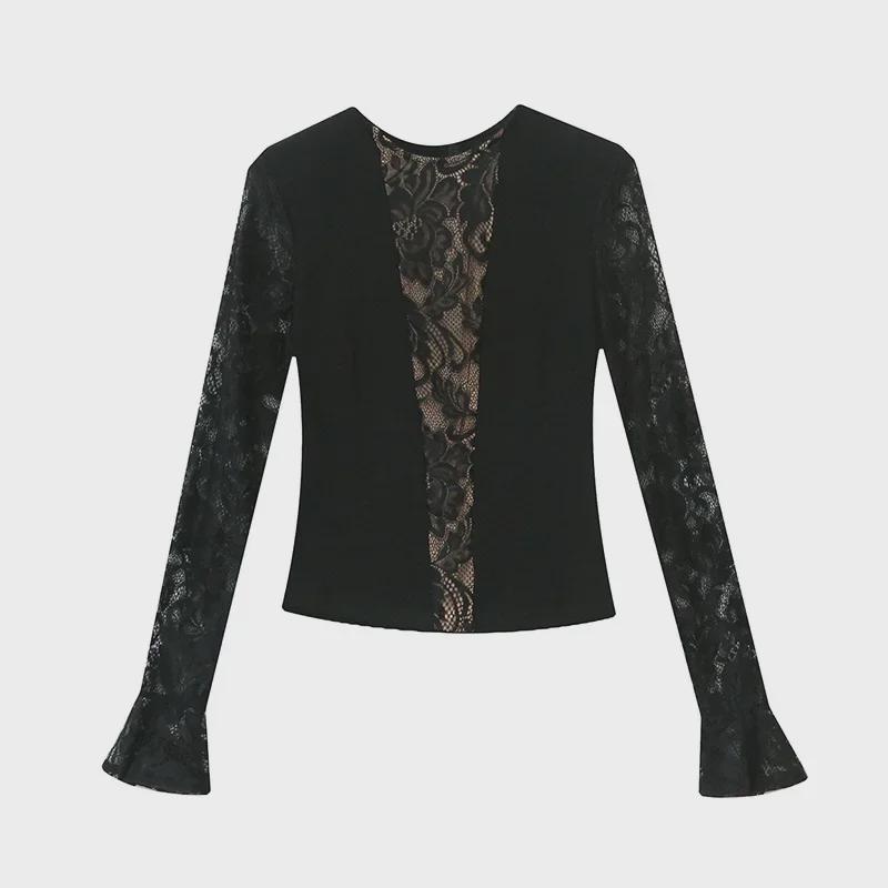Women's 2024 Winter Lace-Stitched Flared Sleeve Long Sleeve Top