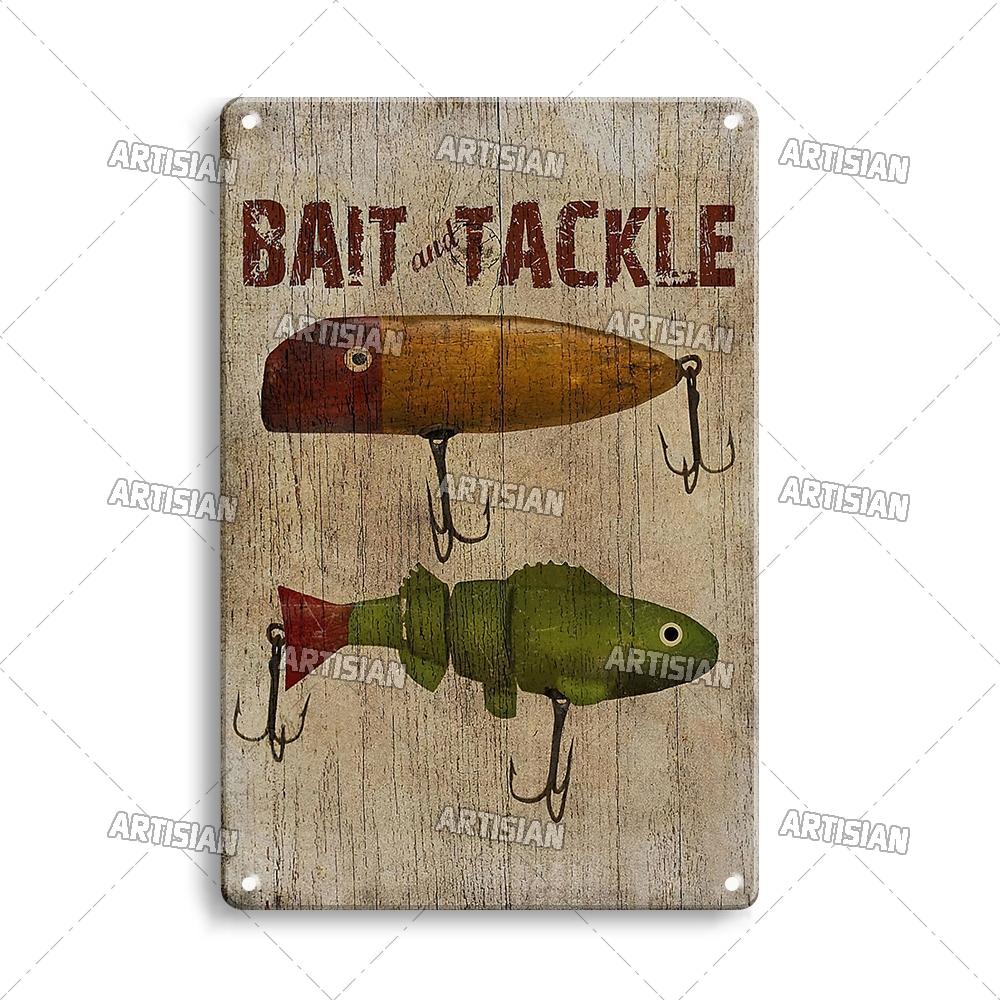 Artisian Fishing Metal Sign Sport Tin Plaque Lure Bait Decorative Poster Wall Decor Garage Bar Pub Club Hotel Cafe Kitchen Home