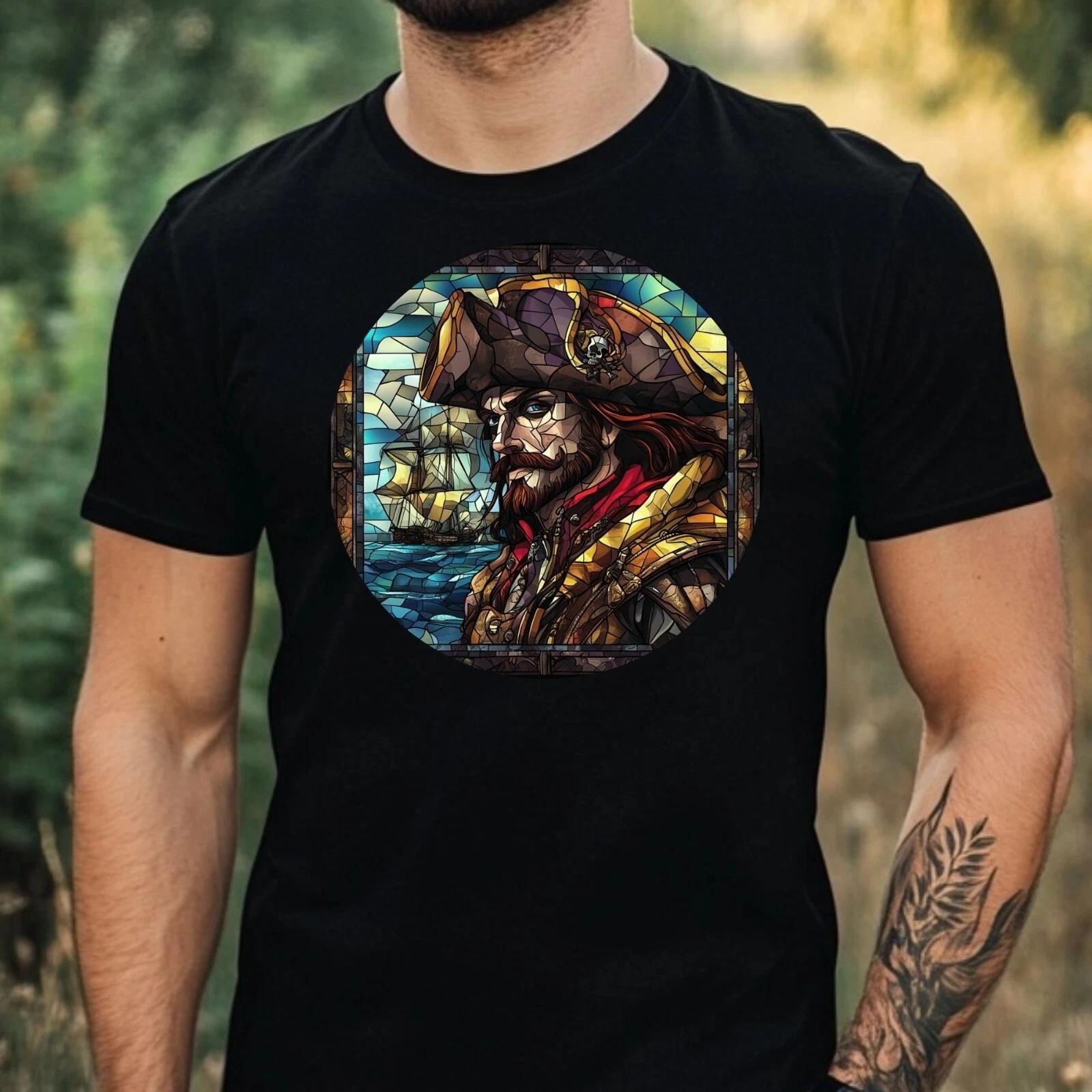 T-Shirt Herren Pirat Buntglas Motiv Baumwolle Größe XS bis 5XL XXXXL