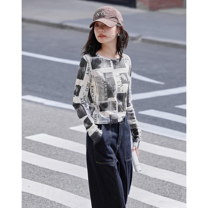 Demana Women s Trendy Printed Slim-Fit Round Neck T-shirt M