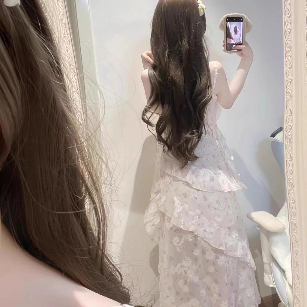 Pure desire sweet short skirt spring and summer waist thin design sense lace splicing irregular floral suspender dress women