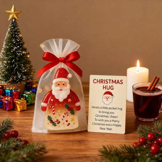 Little Pocket Christmas Hug Small Resin Santa Claus Ornaments with Encouragement Card Emotional Support