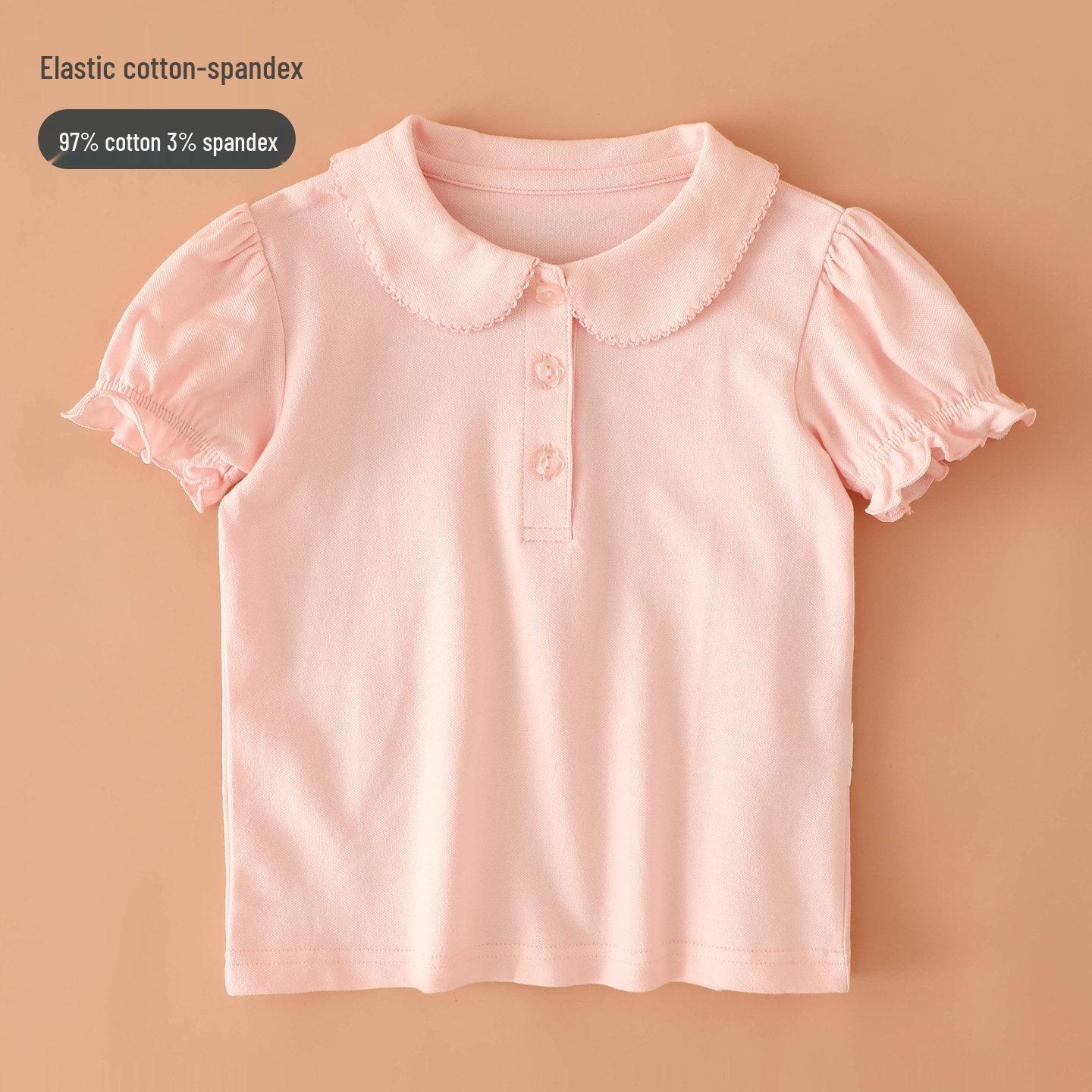 Girls Lace Collar Cotton Polo Shirt - Summer Short Sleeve Top Size 90