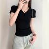 Women's Solid V-Neck Short Sleeve Slimming T-Shirt - 2024 Summer Collection