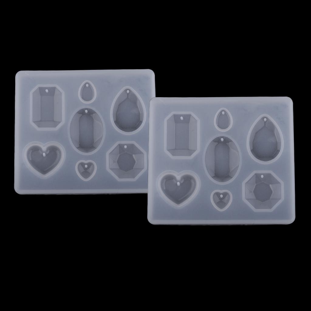 2 Piece Gem Diamond Silicone Pendant Mold DIY Jewelry Resin Craft Mould Tool