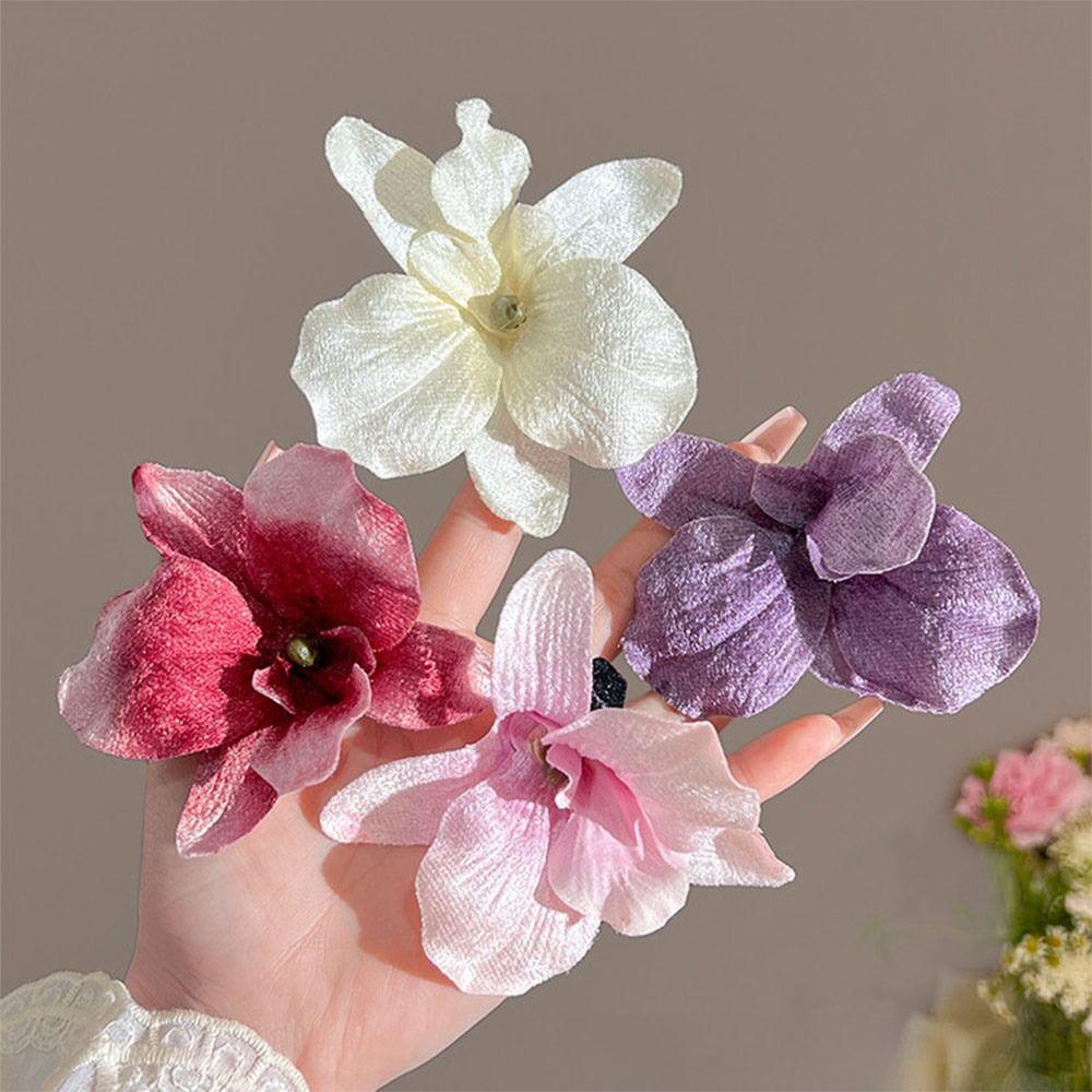 Elegant Orchid Flower Hair Clip Realistic Loose Hair Hairpin Beach Hair Accessory  for Women Girls
