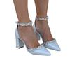 White pointed high heels thick heel spring and summer new rhinestone temperament bag head word with shallow mouth sexy women's shoes