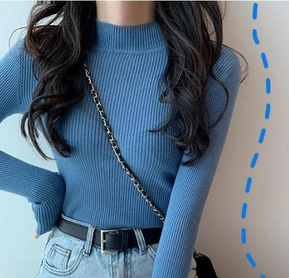 Women's Slim-Fit Korean Style Semi-High Neck Sweater – New Autumn/Winter Knitwear