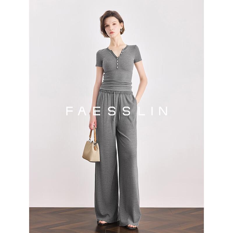 FAESSLIN Women s Tencel Wool Blend Plaid Wide-Leg Sweatpants L