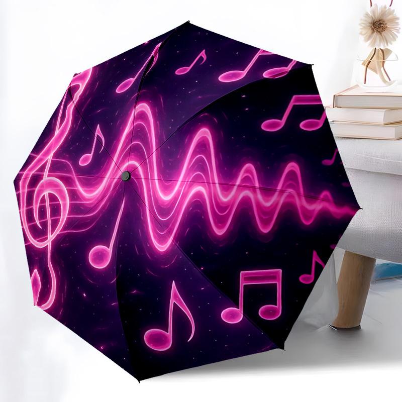 

1pc Music Notes Pattern Automatic Folding Umbrella - 8-Rib Durable Iron Frame, Compact Portable for Daily Travel yy251205052