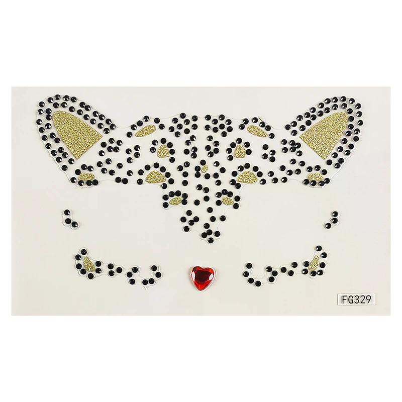 1pc Acrylic Drill Sticker Decoration 3d Cute Cat Face Stickers Ball Party Face Rhinestone Masquerade Temporary Tattoo Stickers