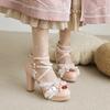 Girls High Heels Lolita Sandals Women Platform Pumps Sweet BowKnot Ruffles Wedding Teenager Cosplay Party Shoes Size 33-46